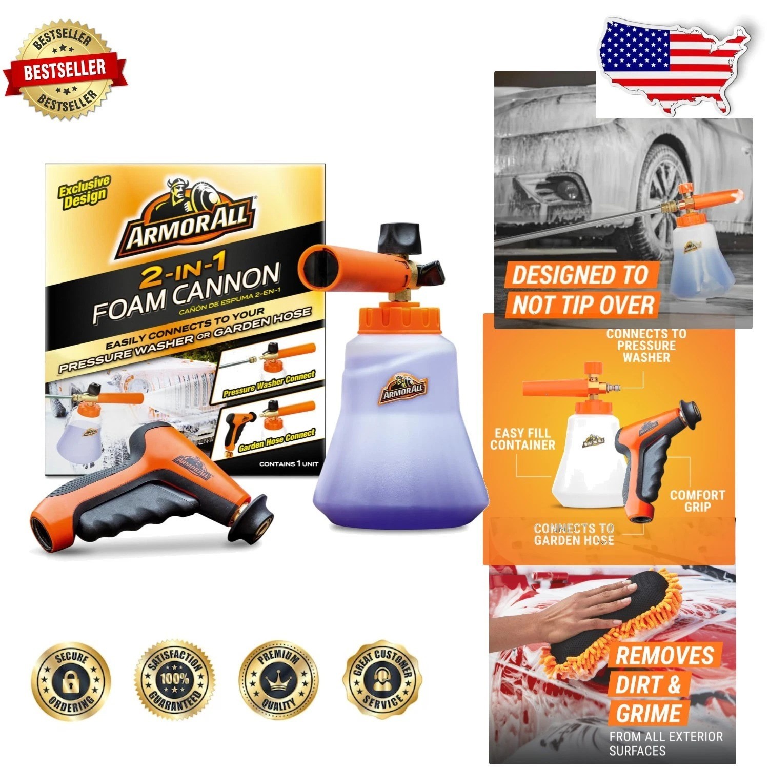 Pro 2-in-1 Car Foam Cannon: Powerful Pressure Washer & Garden Hose Soap Sprayer