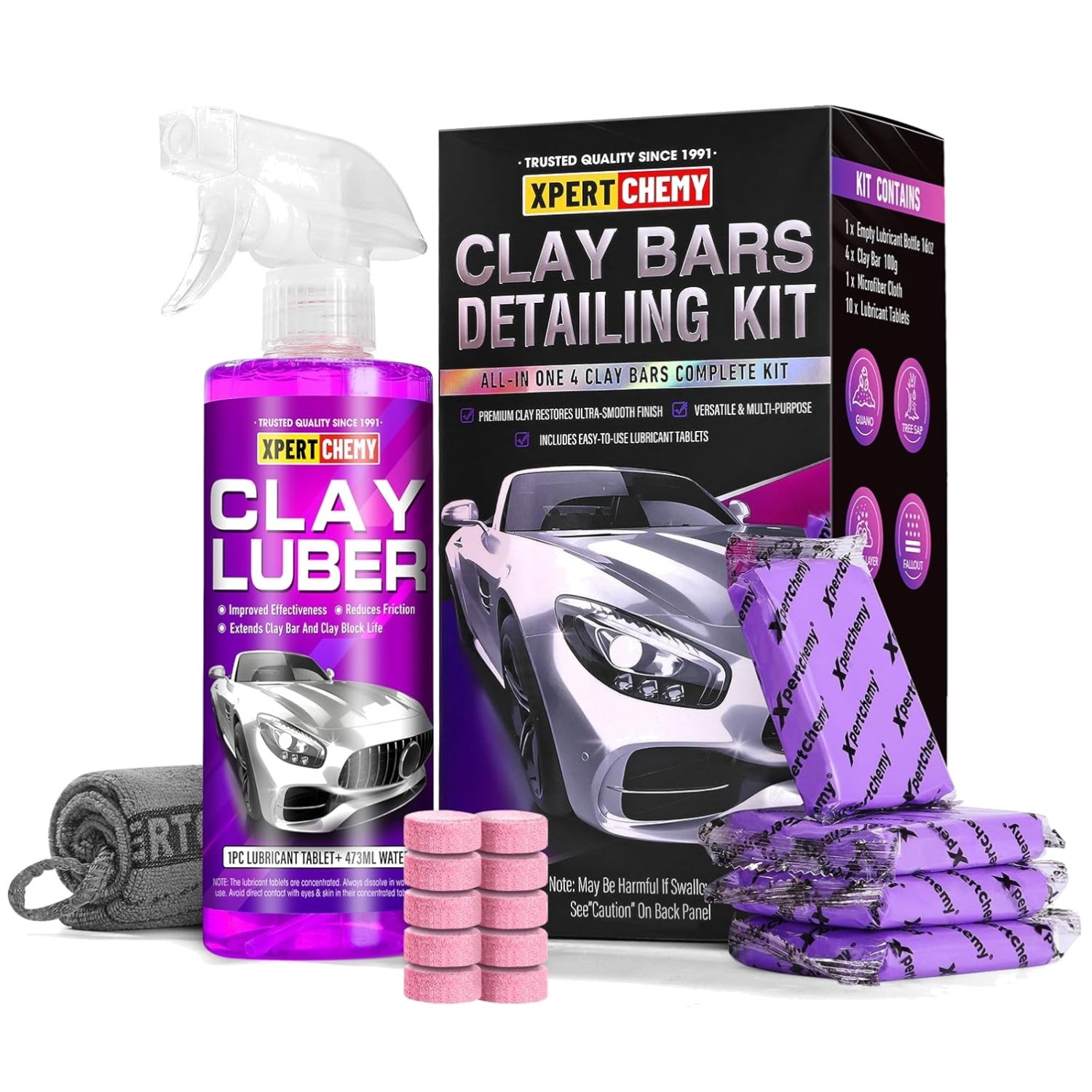 Car Clay Bars Auto Detailing 4 Pack 400g4x100g and Clay bar Lubricant Tablets…