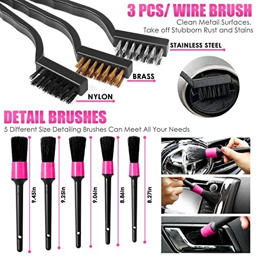 17pcs Car Cleaning Kit – Pink Interior Detailing, Handheld Vacuum, Brushes & Gel