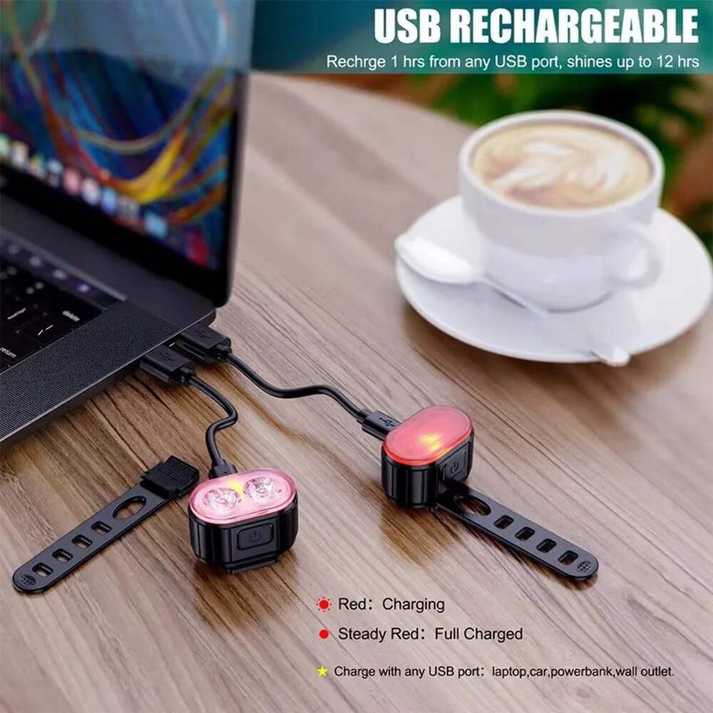 Cycling Bicycle Front Rear Light Set Bike USB Charge Headlight MTB