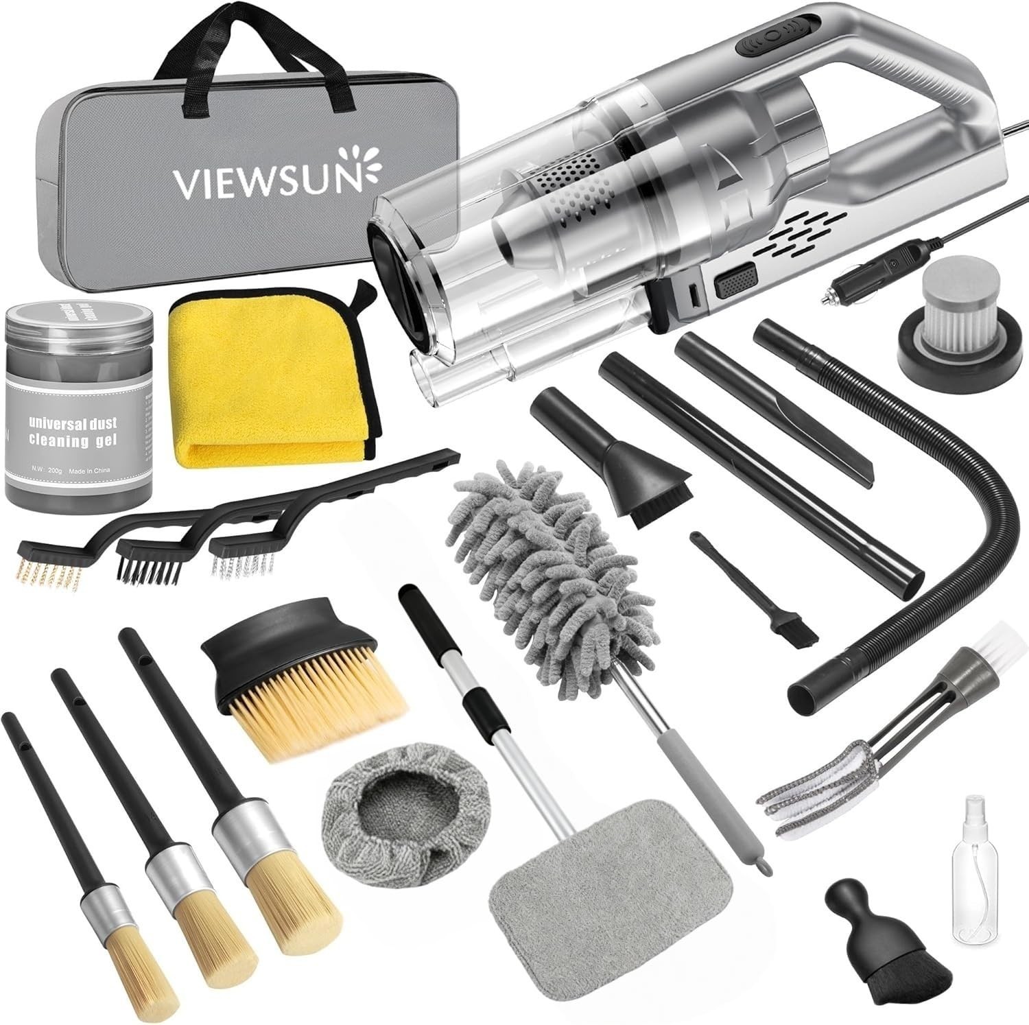 17PCS Car Interior Cleaning Kit – High Power Vacuum, Detailing Brushes & Accesso