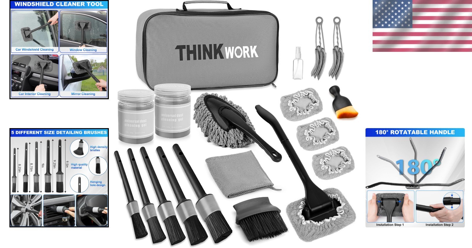 All-in-One Auto Cleaning Set: Rotating Windshield Tool & 10 Detailing Essentials