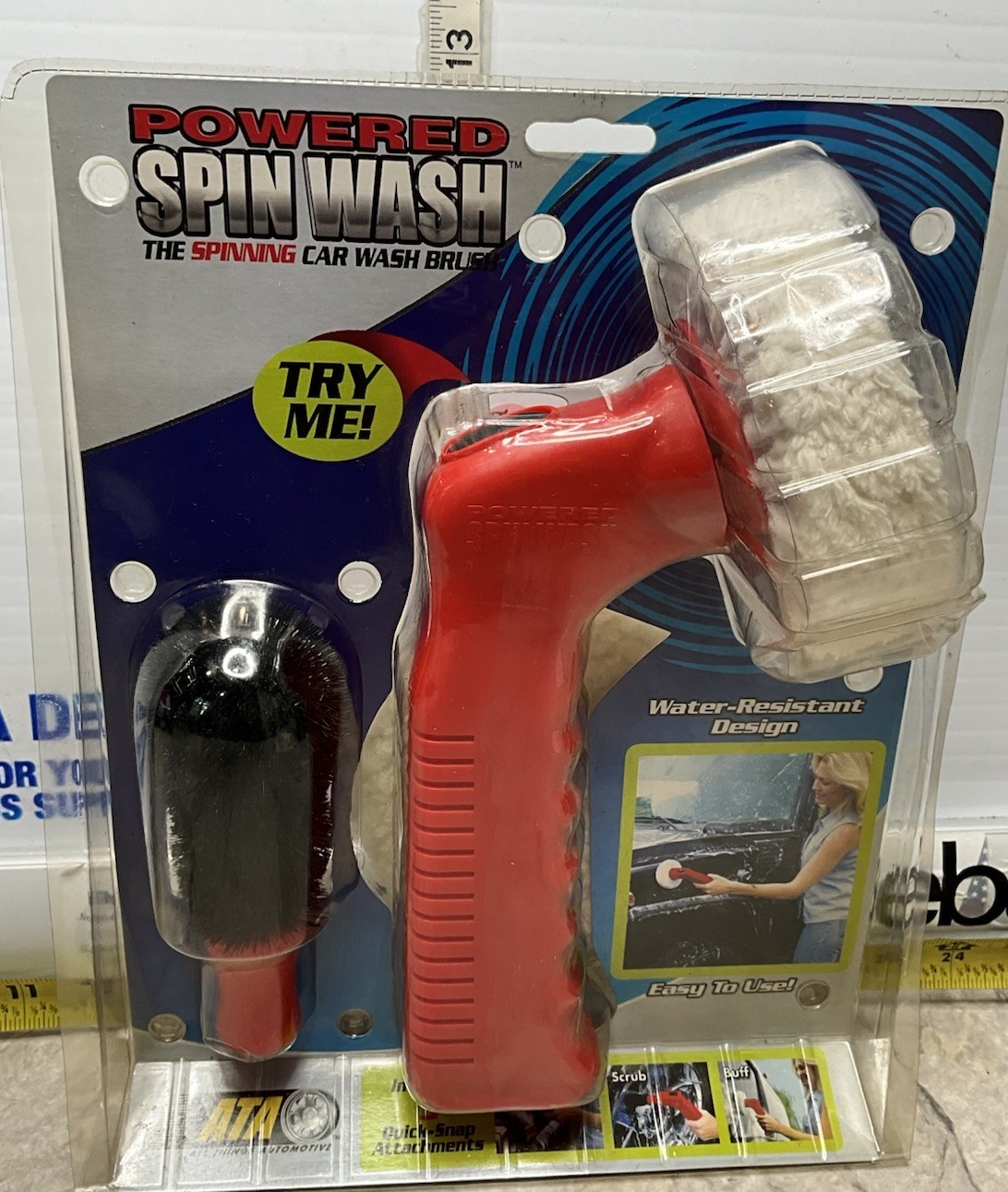 Powered Spin Wash SPINNING CAR WASH BRUSH BUFFER 3 ATTACHMENTS TIRE BUFFER SCRUB