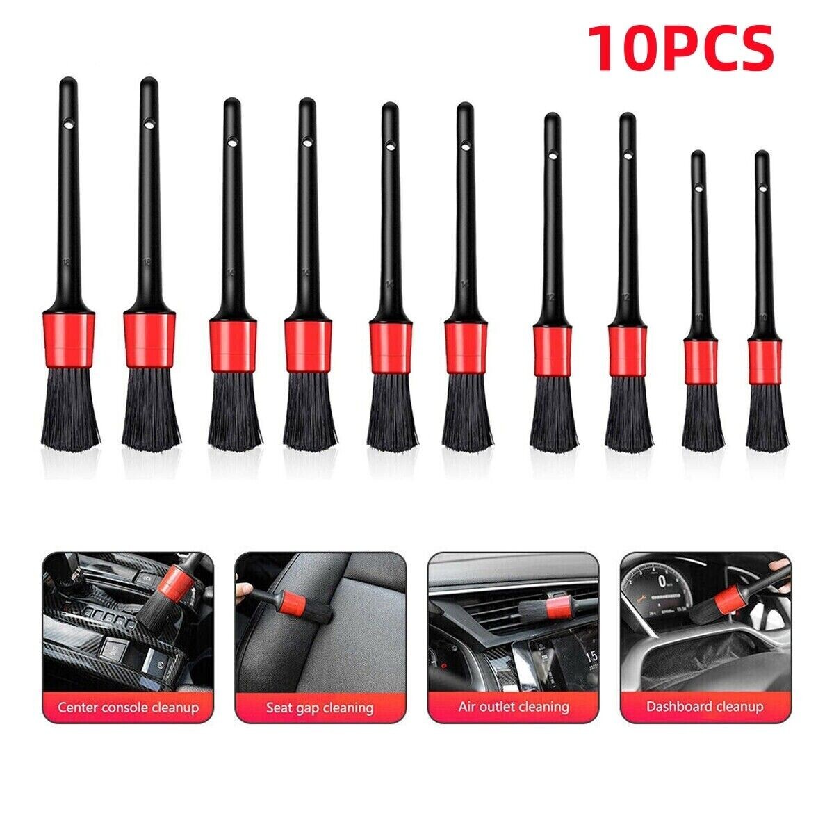 Car Detailing Brush Wheel Rims Tire Seat Engine Cleaning Tool Kit Auto Wash 10PC