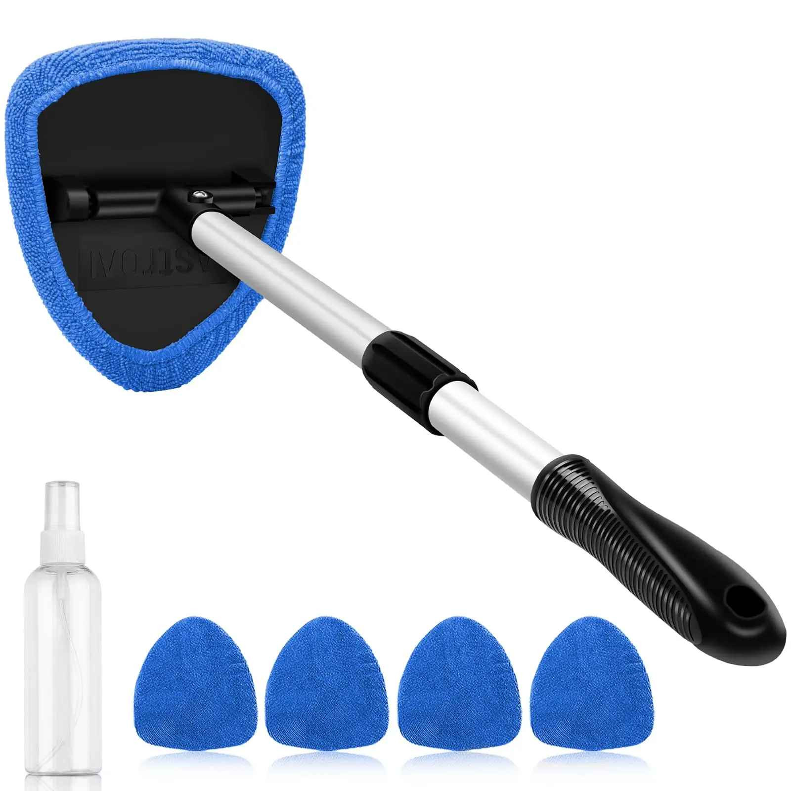 Car Windshield Cleaner Tool Extendable Handle Interior Window Cleaning Kit 4 Pad