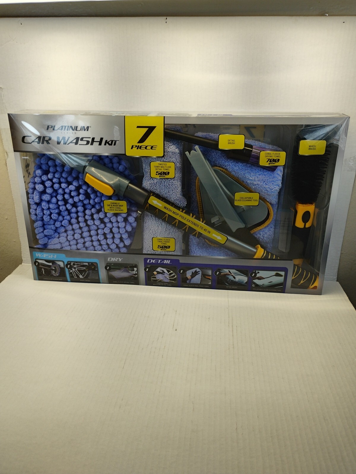Platinum Series Car Wash Kit 7 Piece Dip & Wash Mop With Coral Fleece Backing.