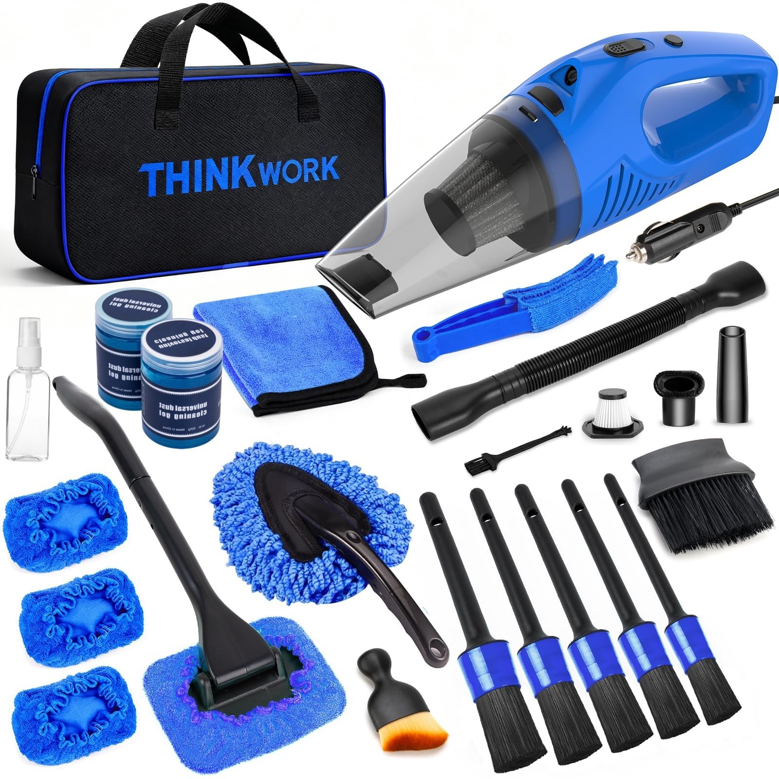 Car Cleaning Kit – High Power Handheld Vacuum, Brush Set, Windshield Cleaner & S