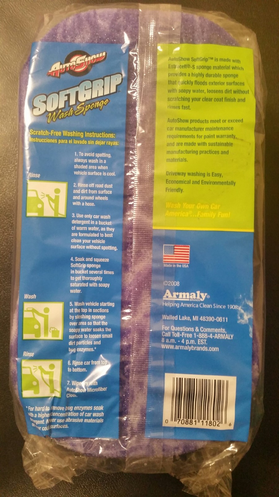Car Wash Sponge, car cleaning, AutoShow SoftGrip Armaly Brands Estracell-S *NEW*