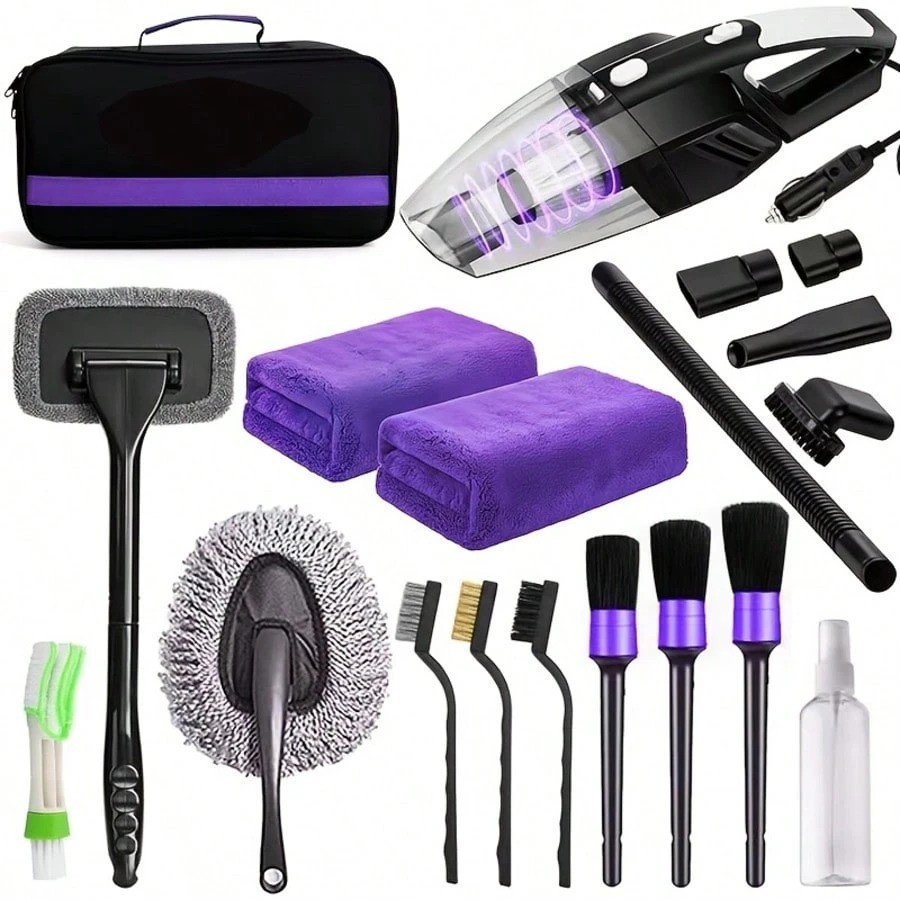 19 Piece Car Cleaning Kit Handheld Vacuum Interior Detail Tools