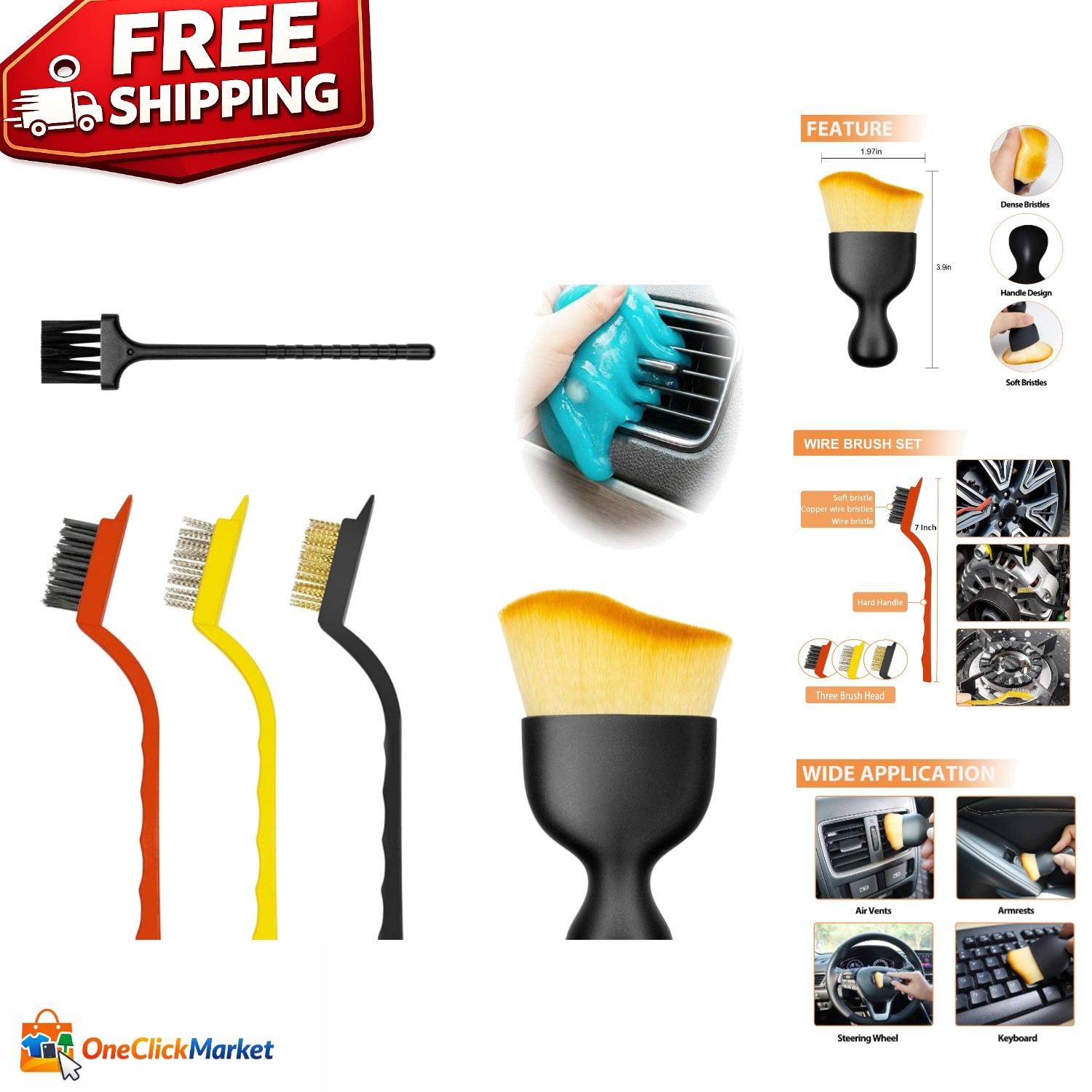Gentle Soft Bristle and Wire Brush Set for Ultimate Car Care – 6PCS Kit