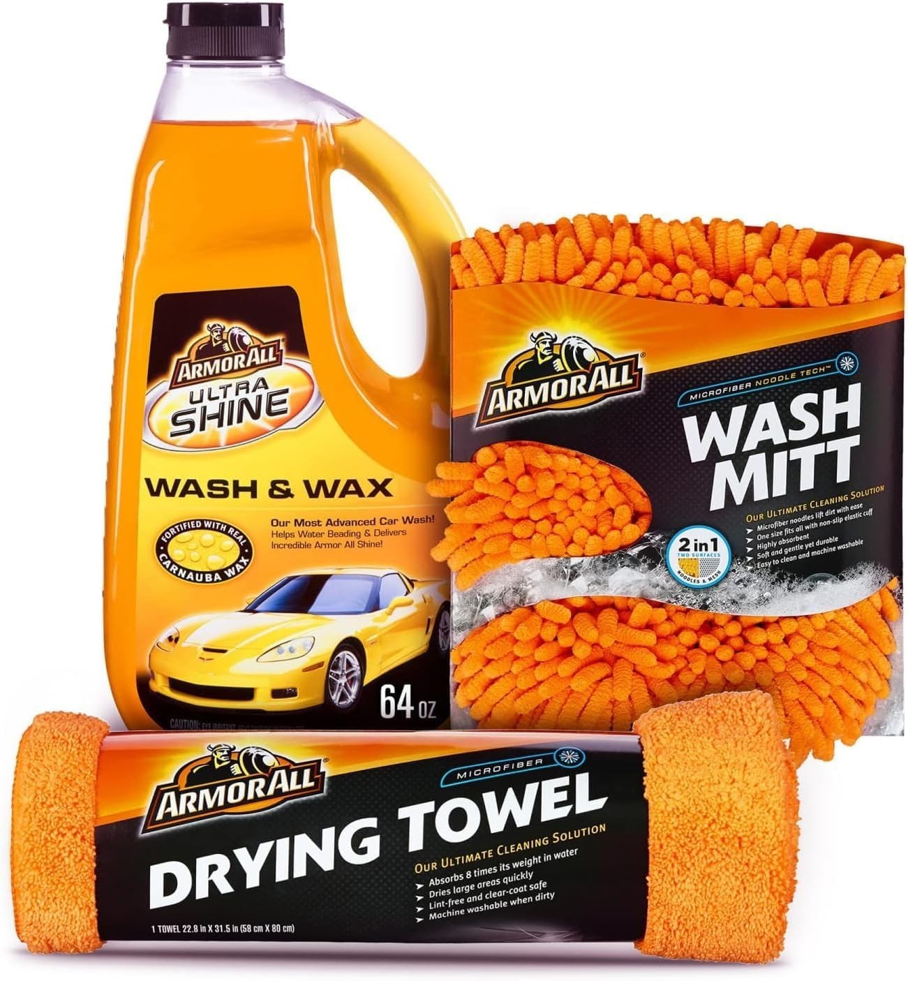 Professional Car Wash Kit: Soap, Noodle Mitt & Lint-Free Microfiber Towel Set