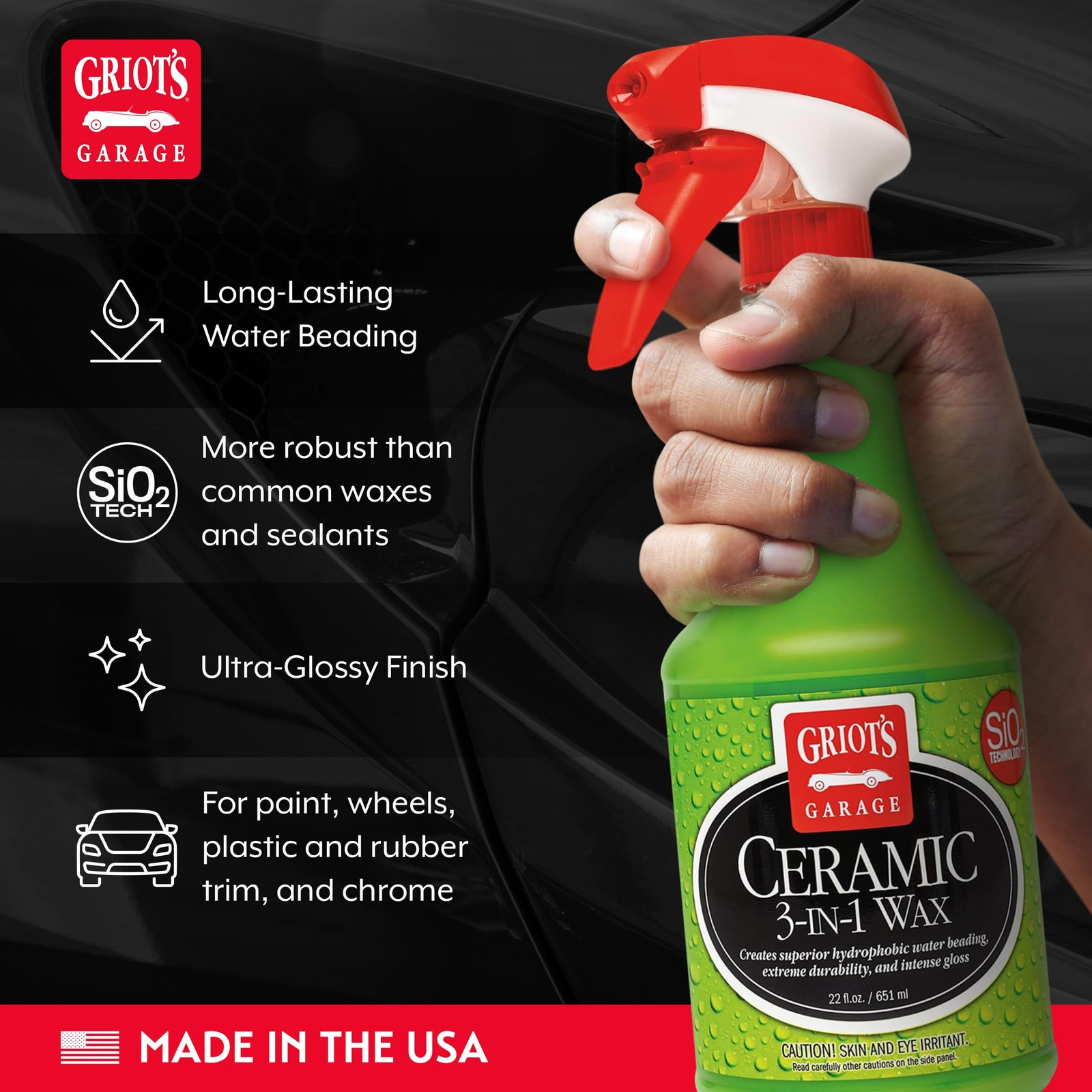 Griot’s Garage Ceramic 3-in-1 Wax, SiO2 Spray for 22 Fl Oz (Pack of 1), Green