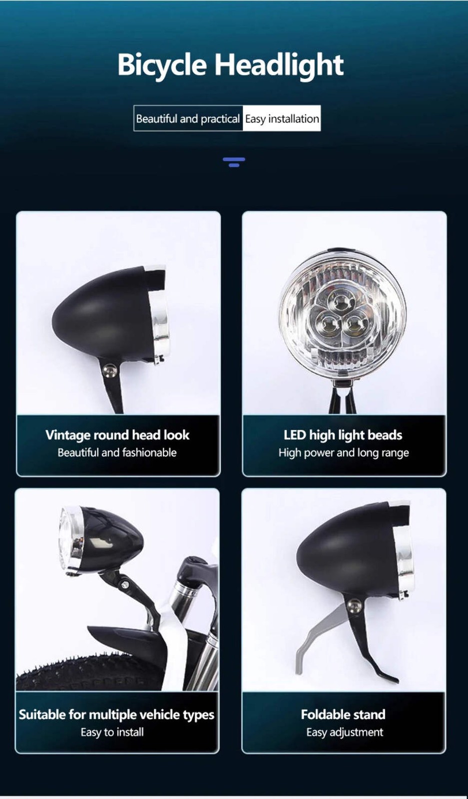 Retro Bike Headlight Type-C Rechargeable Classic Mountain Bicycle Front Light 3