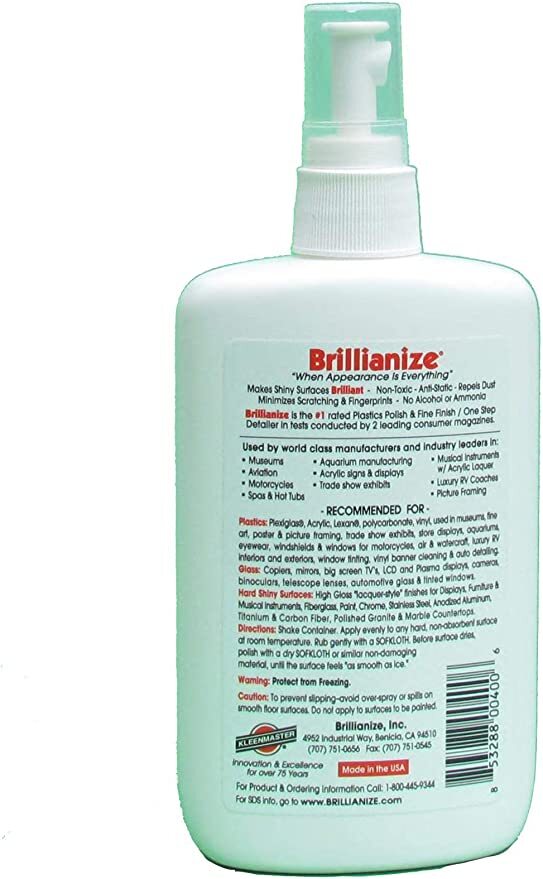 Brillianize Acrylic and Glass Cleaner – 8 oz Spray Bottle – Select Quantity