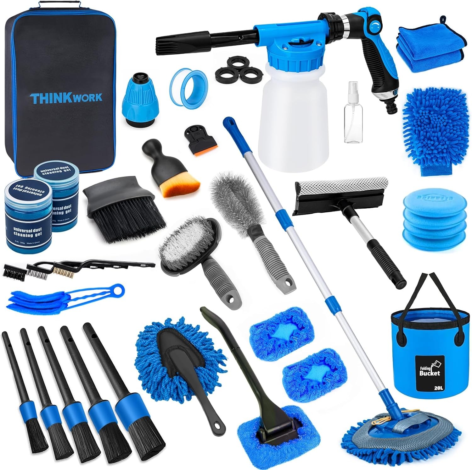 Car Wash Kit, Car Detailing Kit with Foam Gun, Car Wash Brush Mop and Large