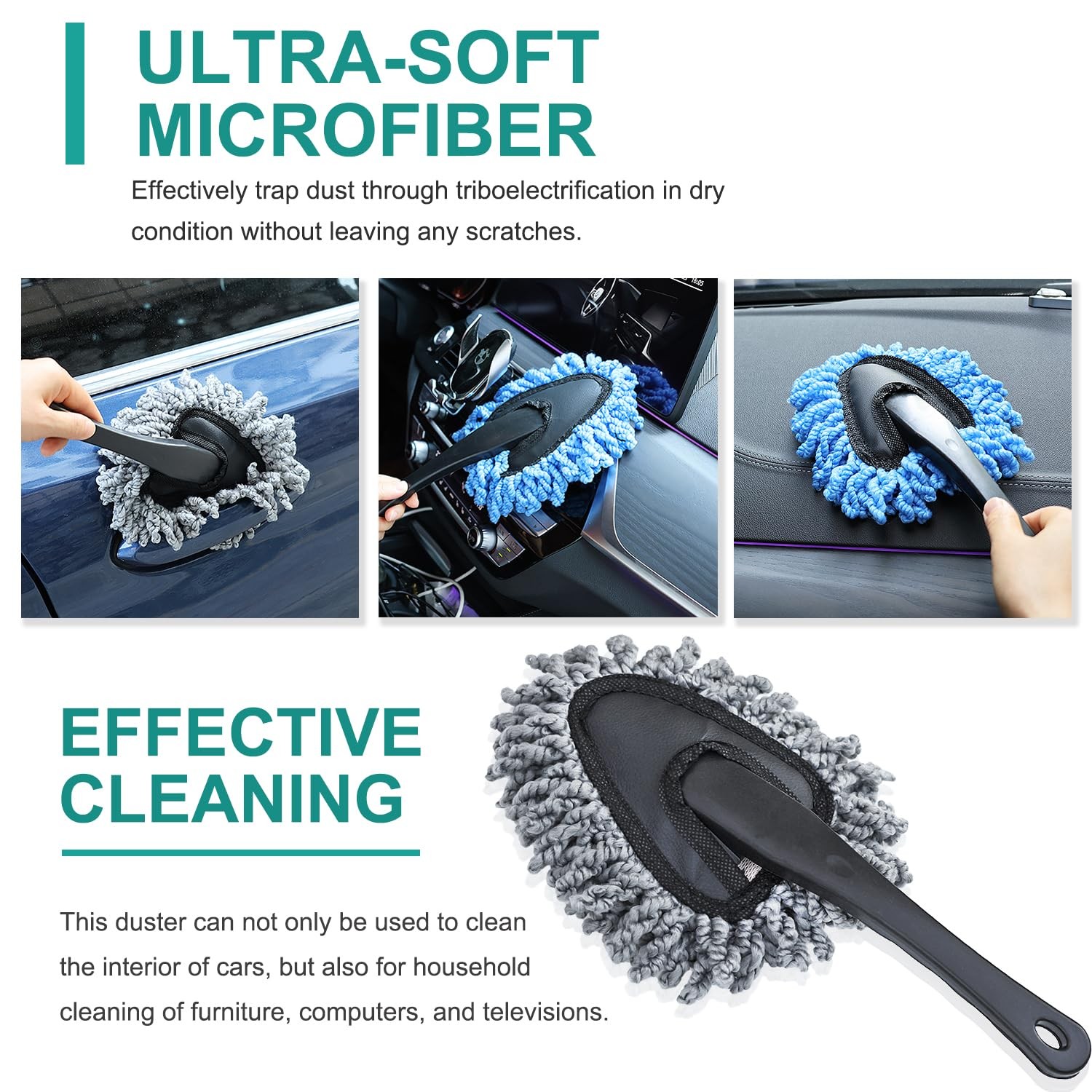2 Pack Super Soft Microfiber Duster Brush, Dusting Tool, Cleaning White