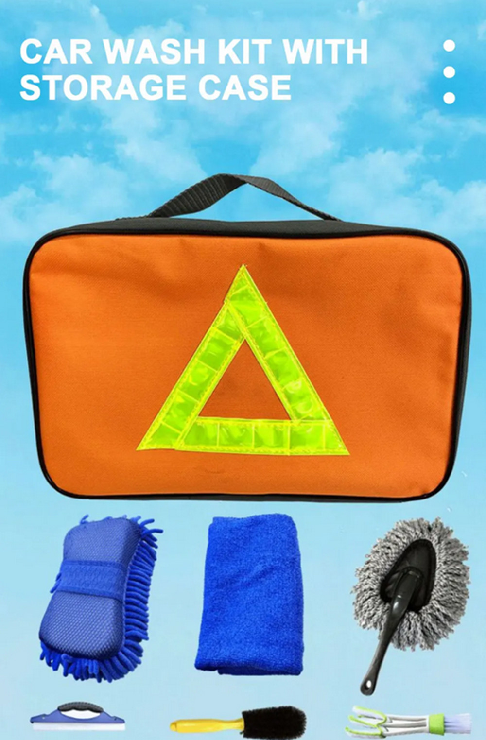 Car Washing Brush Set Towel Tire Wheel Gap Cleaning Tool Sponge Rub Kit W/Bag