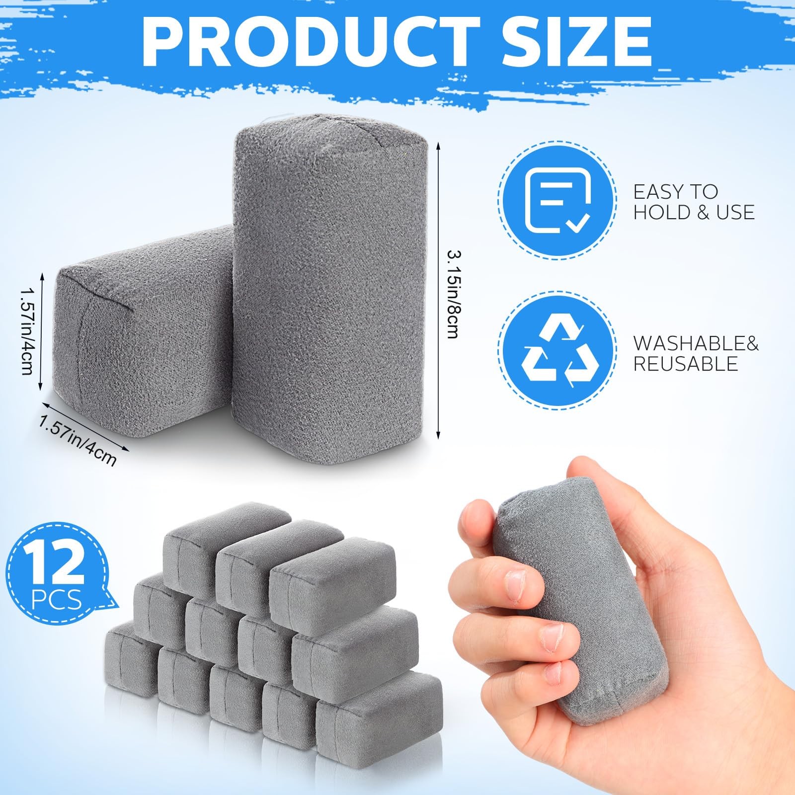Riakrum 12 Pack Microfiber Applicator Pads 1.57 x 3.15 x inches, Gray