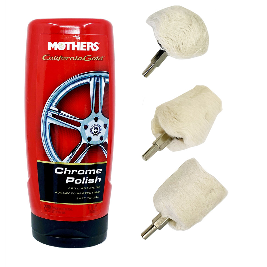 4pc MOTHERS California Gold Chrome Polish 12oz Wheel Polisher Buff Mag Kit 05212