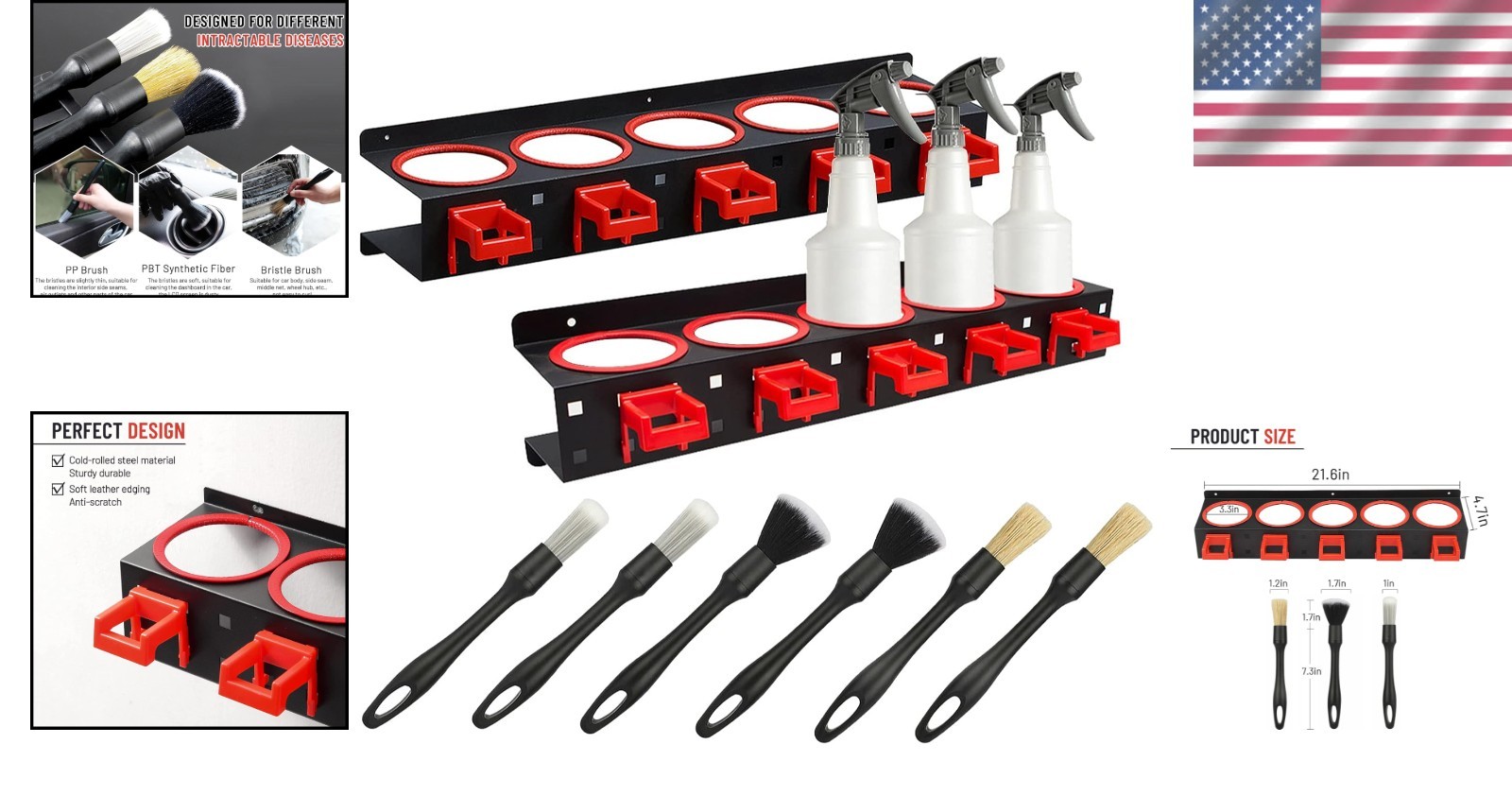 Black and Red Alloy Steel Spray Bottle Rack – Space-Saving Garage Organizer