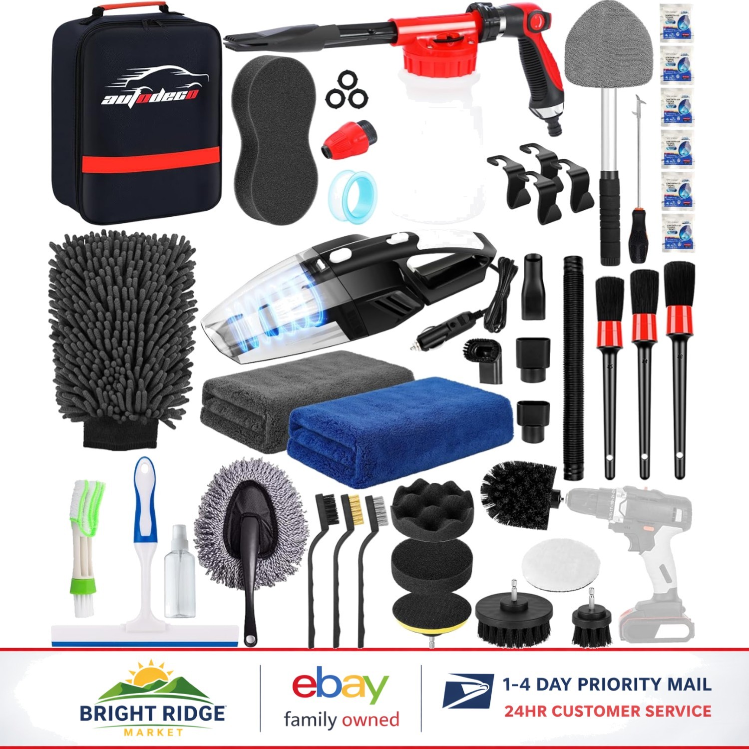 Interior & Exterior Car Detailing Kit with Vacuum, Foam Gun & Cleaning Tools
