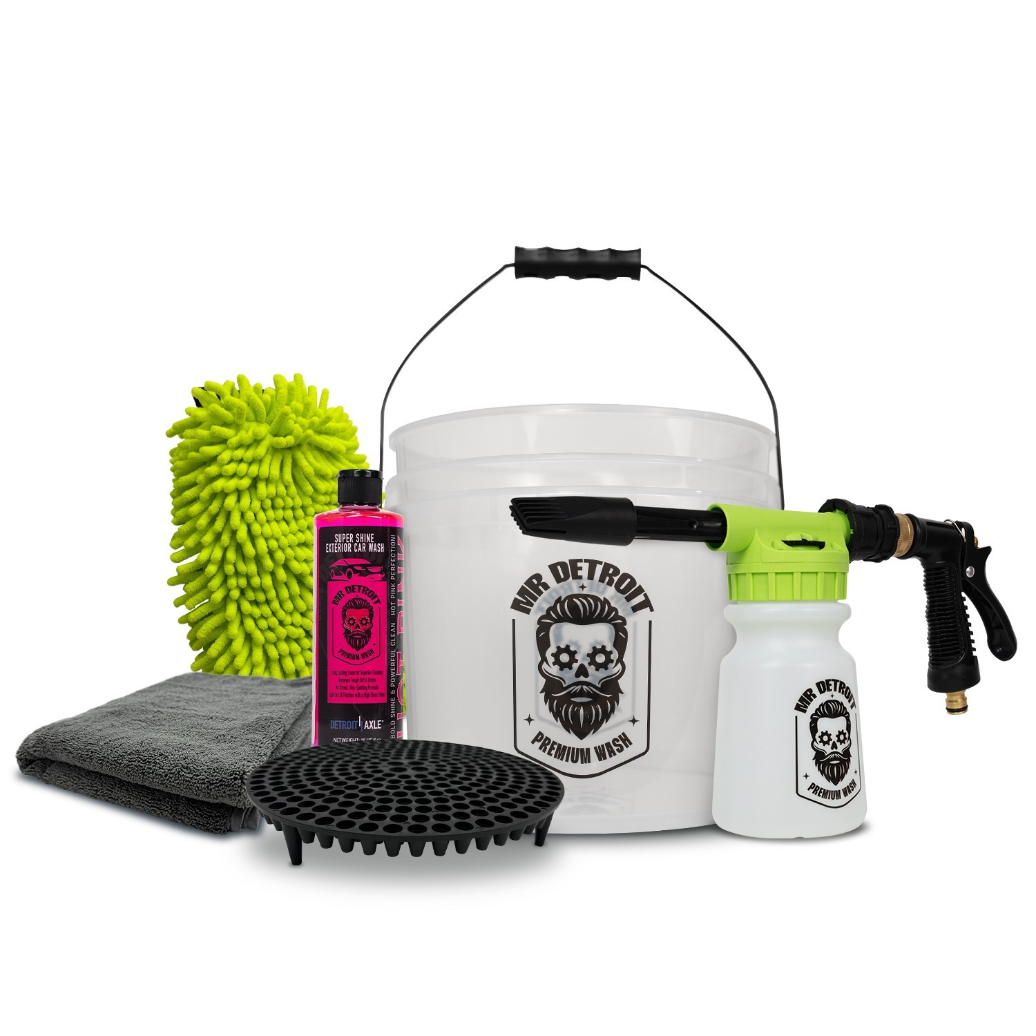 Mr. Detroit – 6pc Exterior Wash Kit w/Foam Blaster, Bucket, Soap, Mitt & More