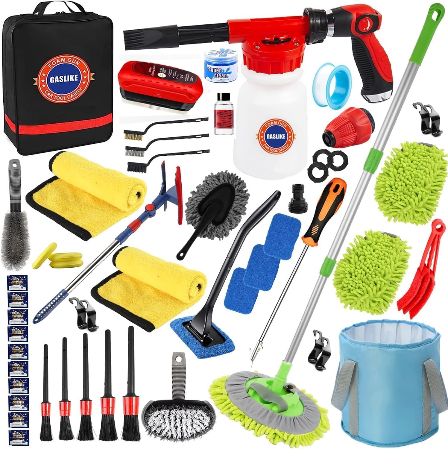 Car Wash Cleaning Kit 56pcs Foam Gun Brush Long Handle Detailing Supplies