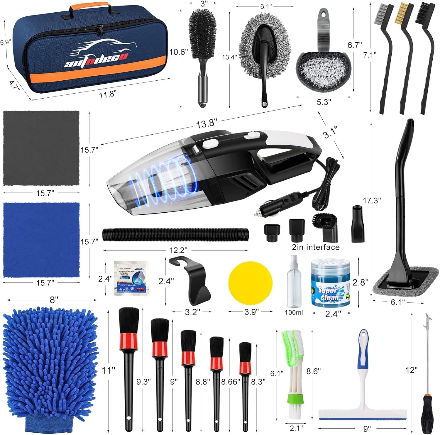 39-Pcs Car Wash and Interior Cleaning Kit with High Suction Vacuum