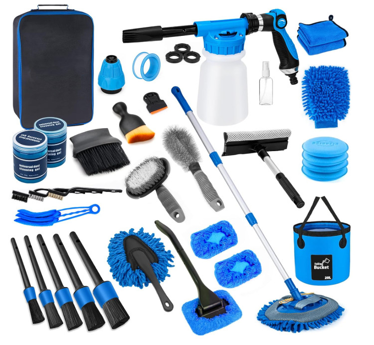 Car Wash Kit & Detailing Set with Foam Gun, Brush Mop & Bucket – Gift for All