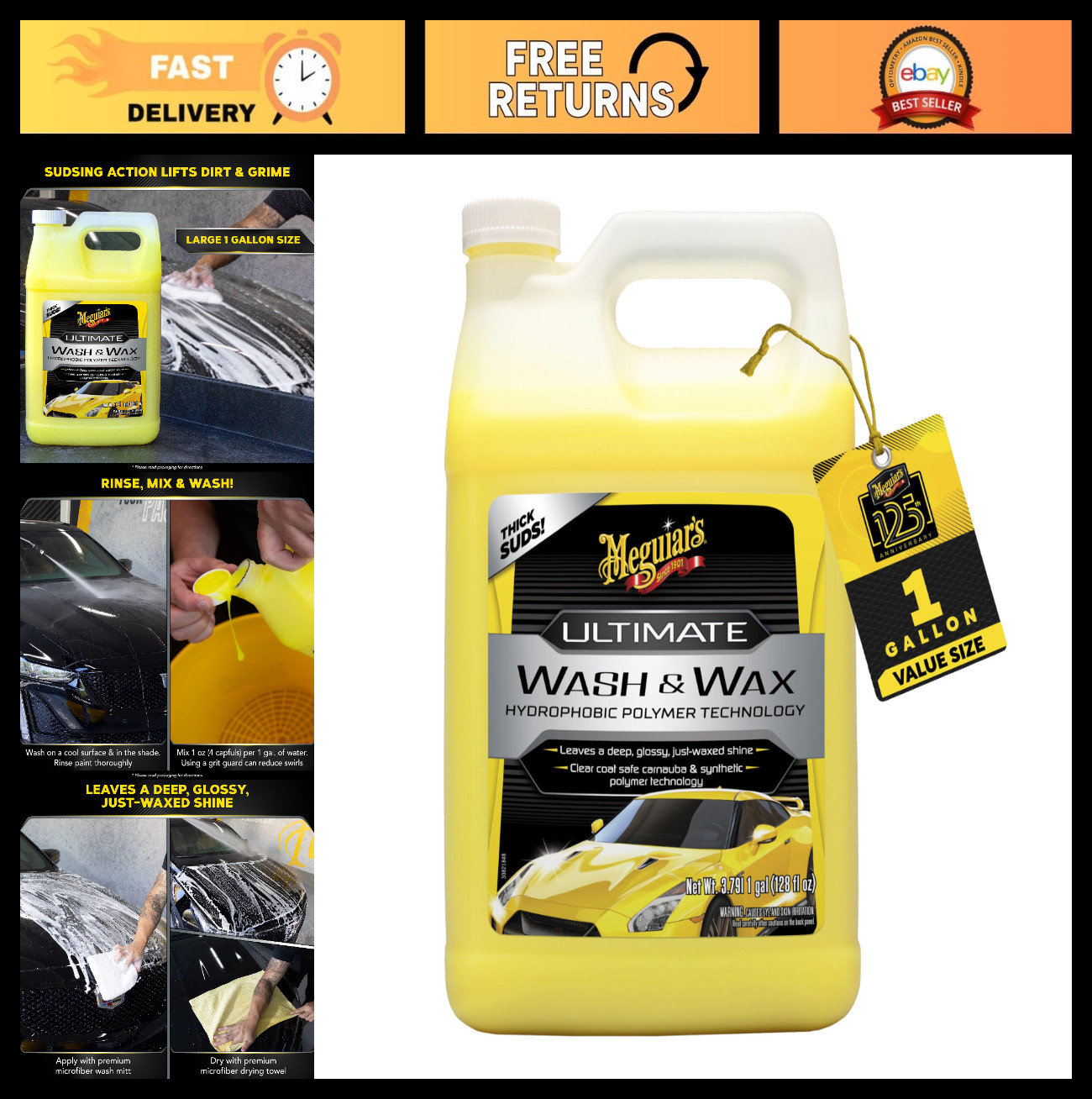 Ultimate Wash & Wax Car Soap – Cleans & Shines in One Step, pH Balanced, 1 Gallo