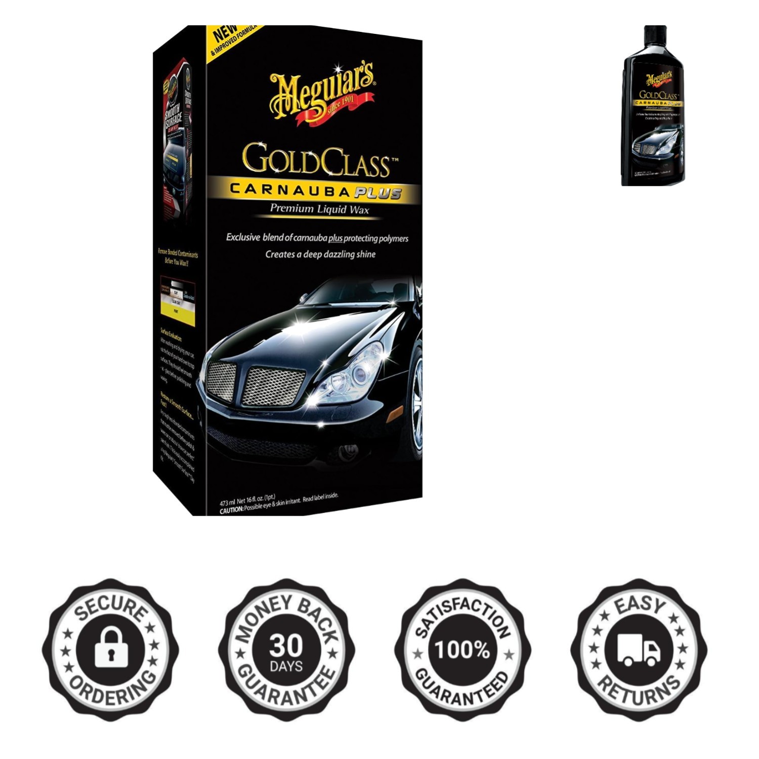 Gold Class Carnauba Plus Wax Kit: Glossy Protection & Applicator, 16 Oz