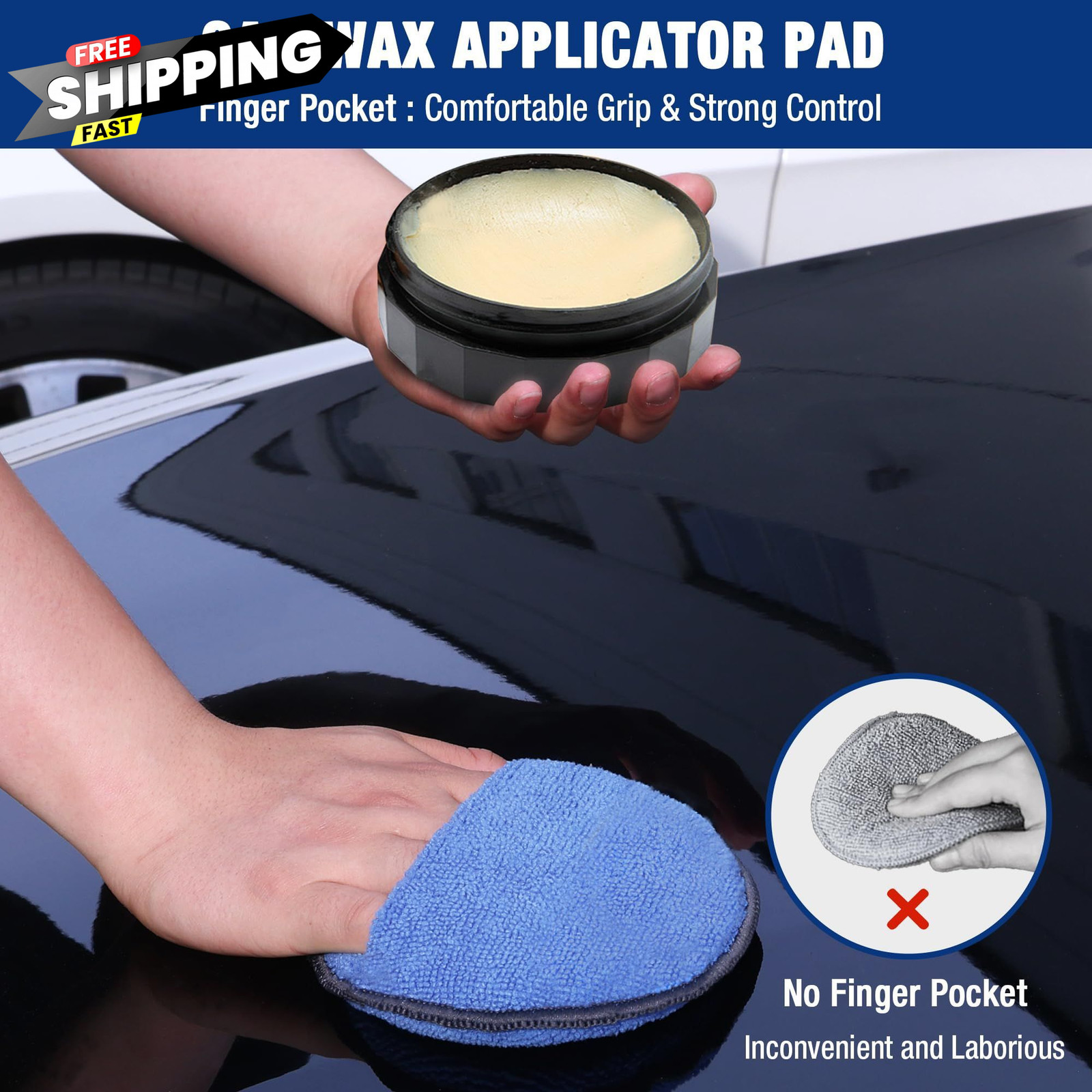 WORKPRO 12-Pack Car Wax Applicator Pads with Finger Pocket, Microfiber Blue