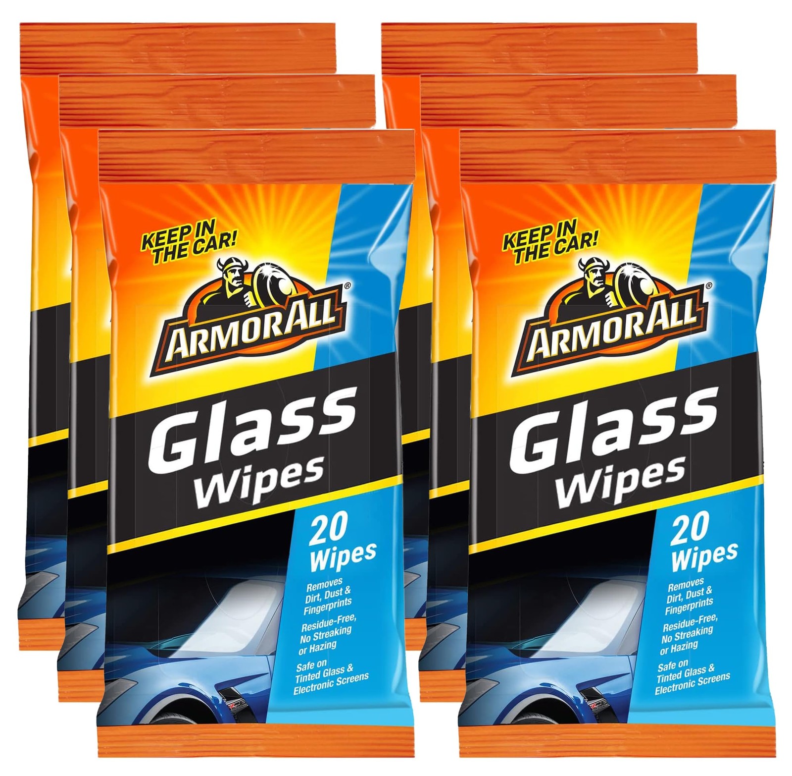 Armor All Car Glass Wipes, Auto Cleaner Wipes for 20 Count (Pack of 6)