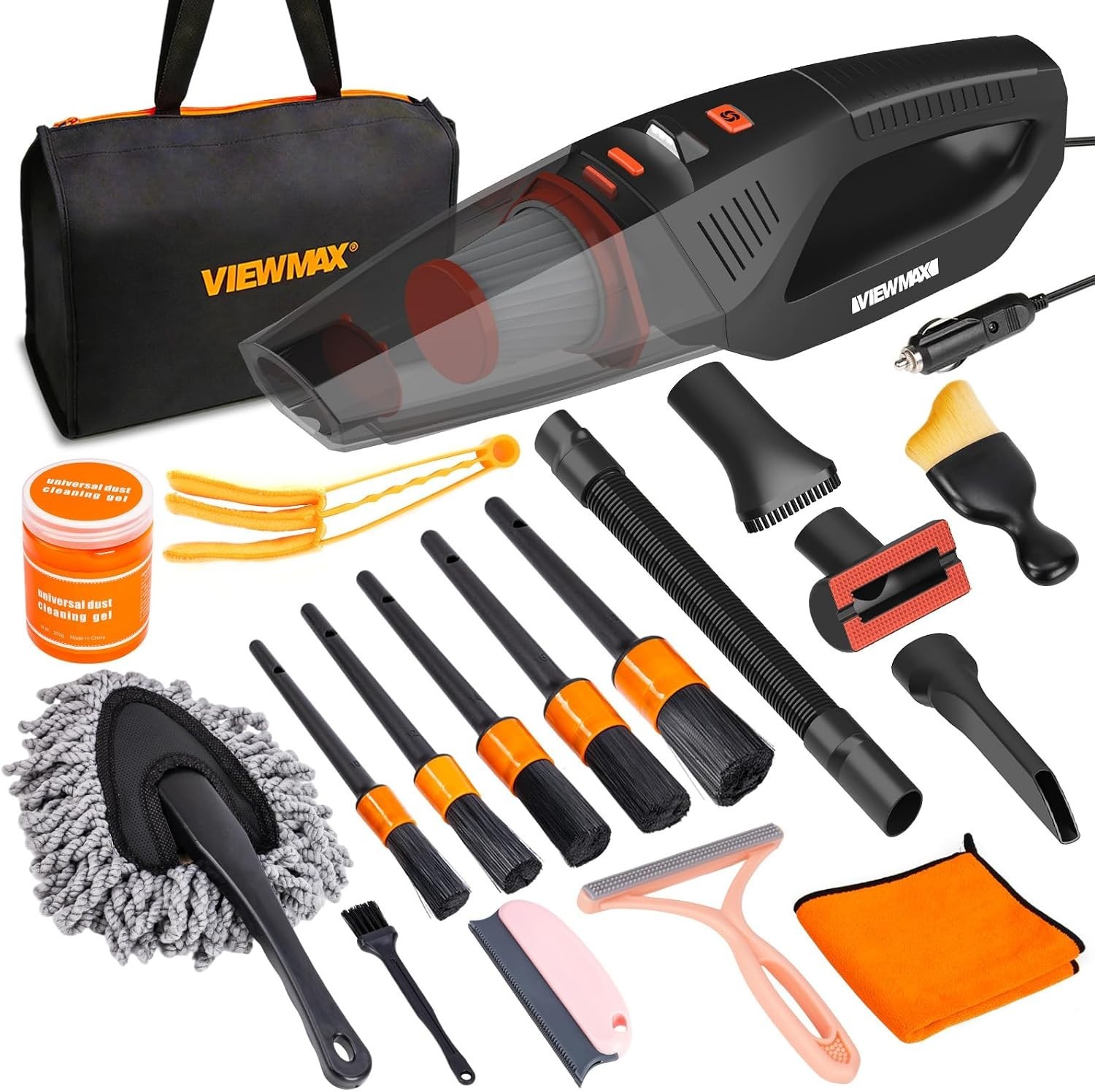 Complete Car Interior Detailing Kit with High Power Vacuum & Storage Bag – 19pcs