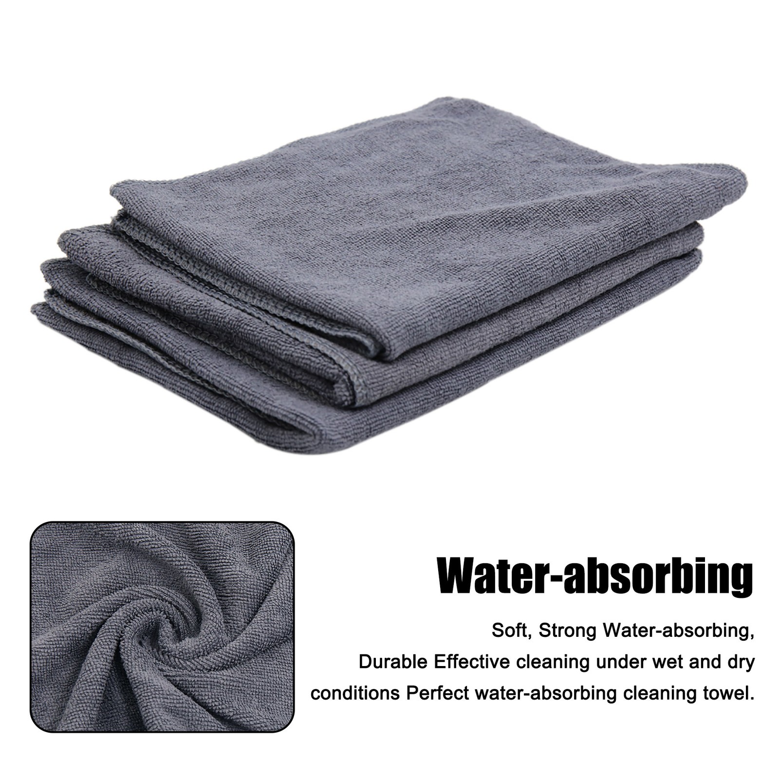 65x33cm 250GSM Microfiber Towel Cleaning Cloths for Car Washing Gray Item of 3