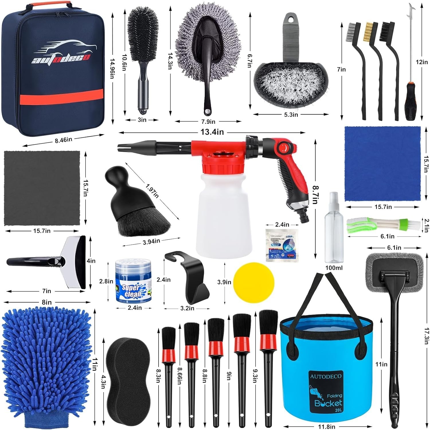 New 42Pc Car Wash Detailing Kit Foam Gun Bucket Brushes Towels Blue Set