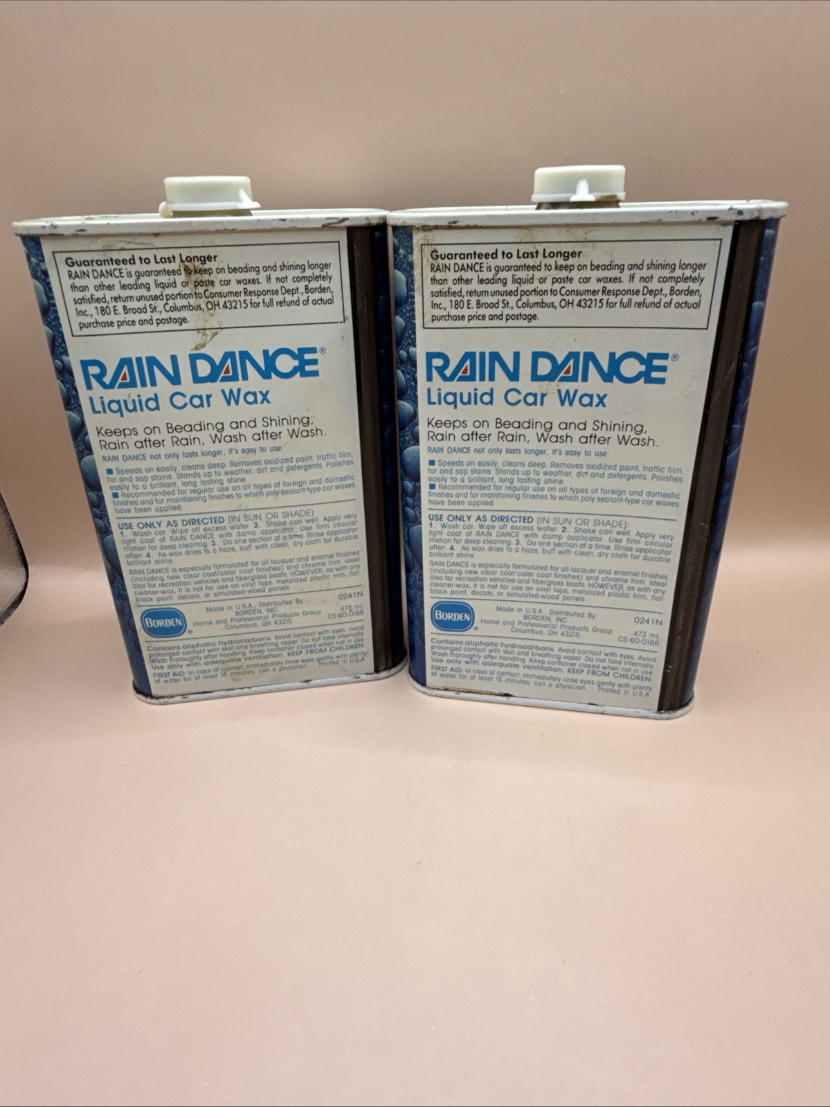 Vintage Original RAIN DANCE Liquid Car Wax 16 Oz Can NOS Borden 80s USA 50% Each