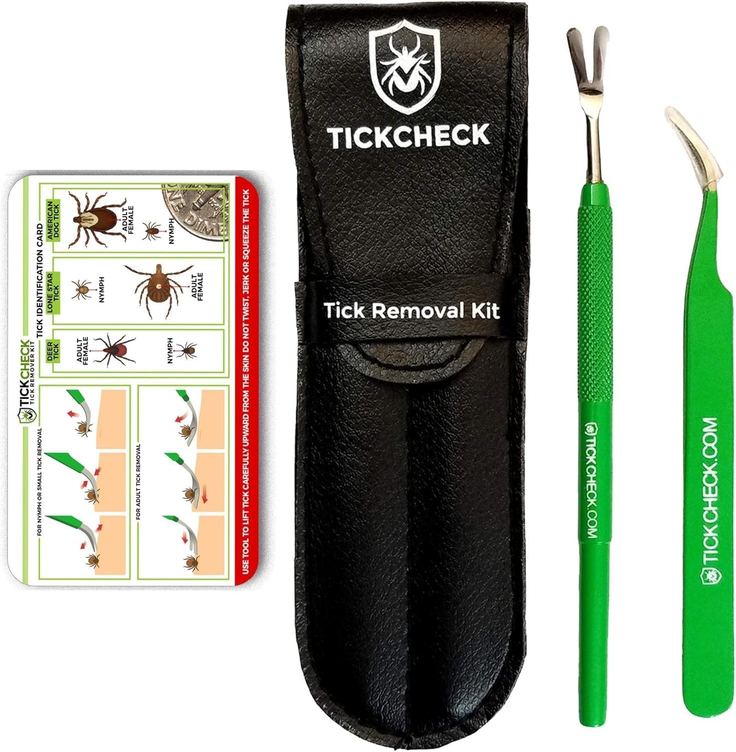 Professional Tick Removal Tool Kit Fine Tip Tweezers with Leather Pouch & Card