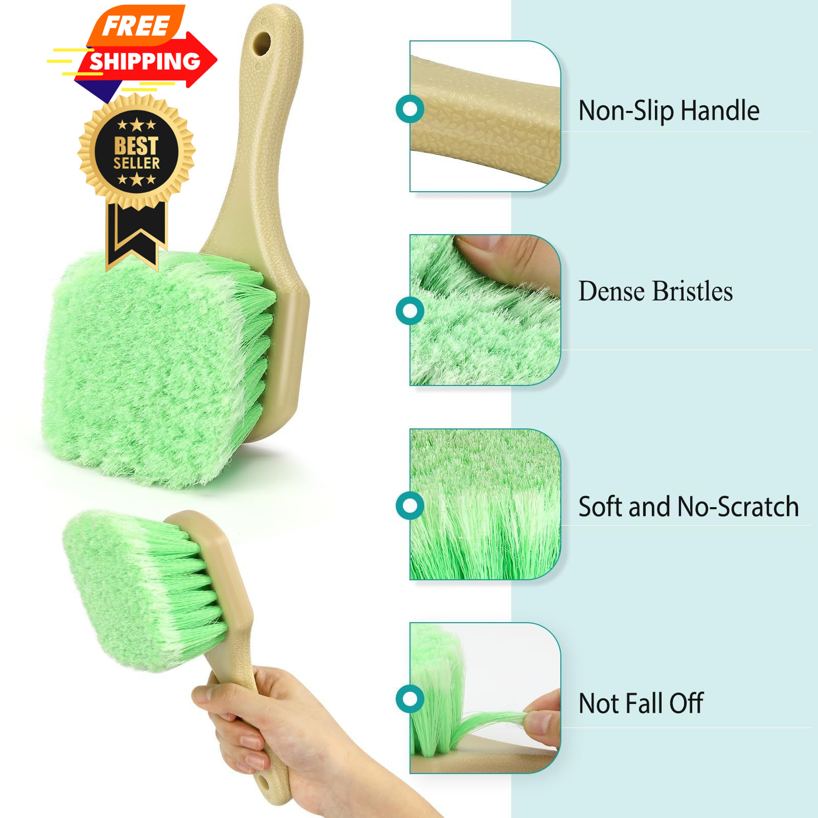 Fitosy Wheel Rim & Tire Brush Set, Soft & Stiff Bristle Wash Cleaning Green