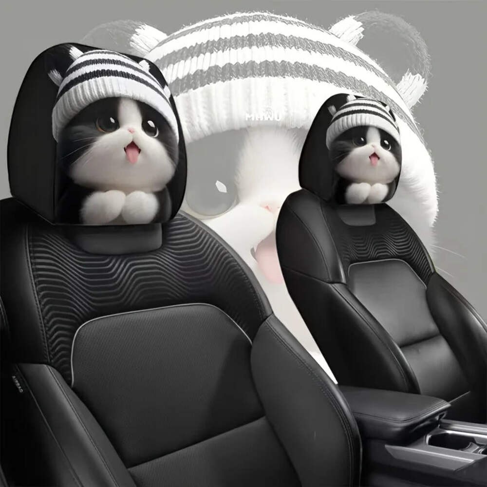 2pcs Cute Striped Knitted Car Headrest Covers Polyester Universally Applicable