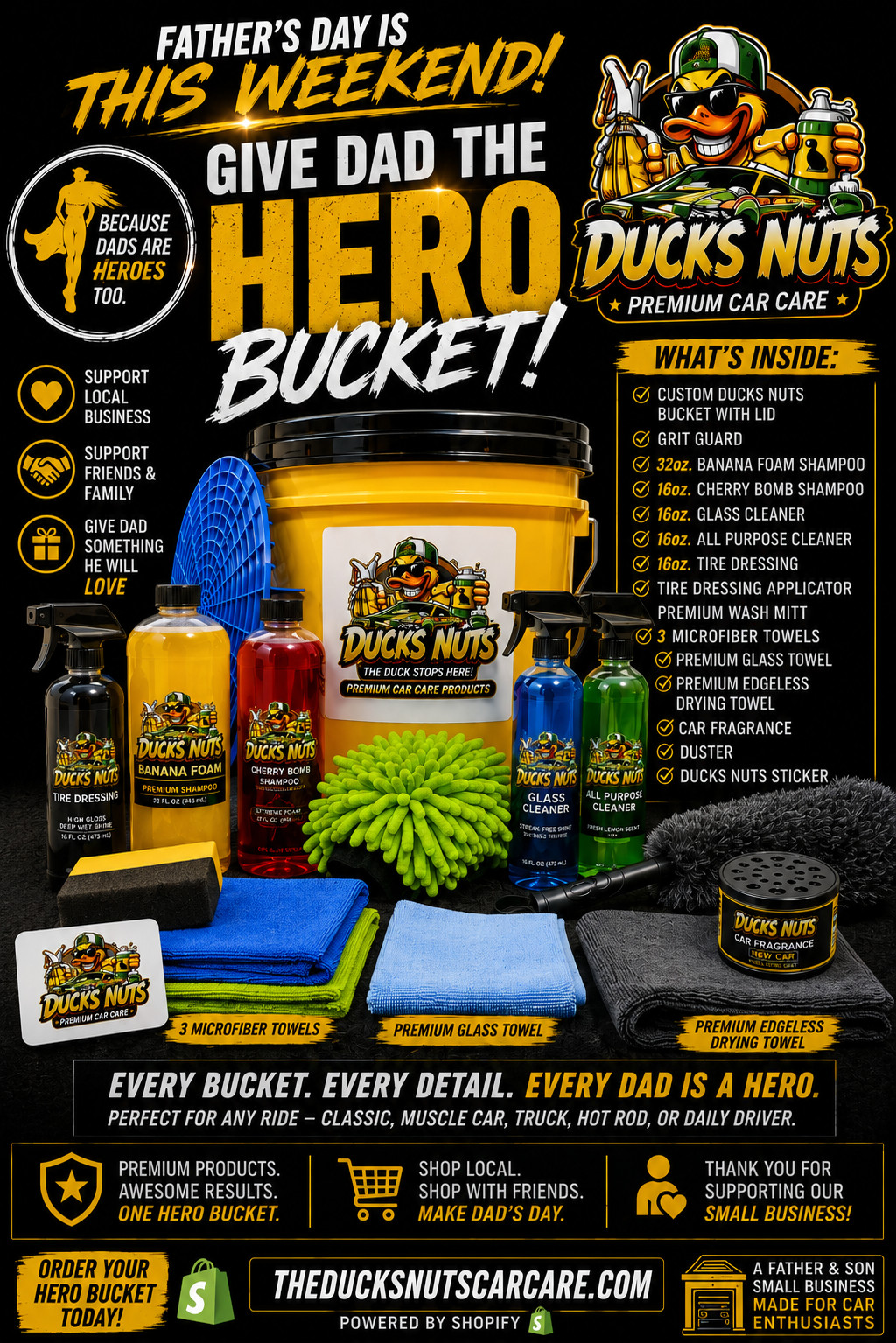 Complete Car Wash Bucket Kit Shampoo Tire Shine Towels Wash Mitt Hero Bucket