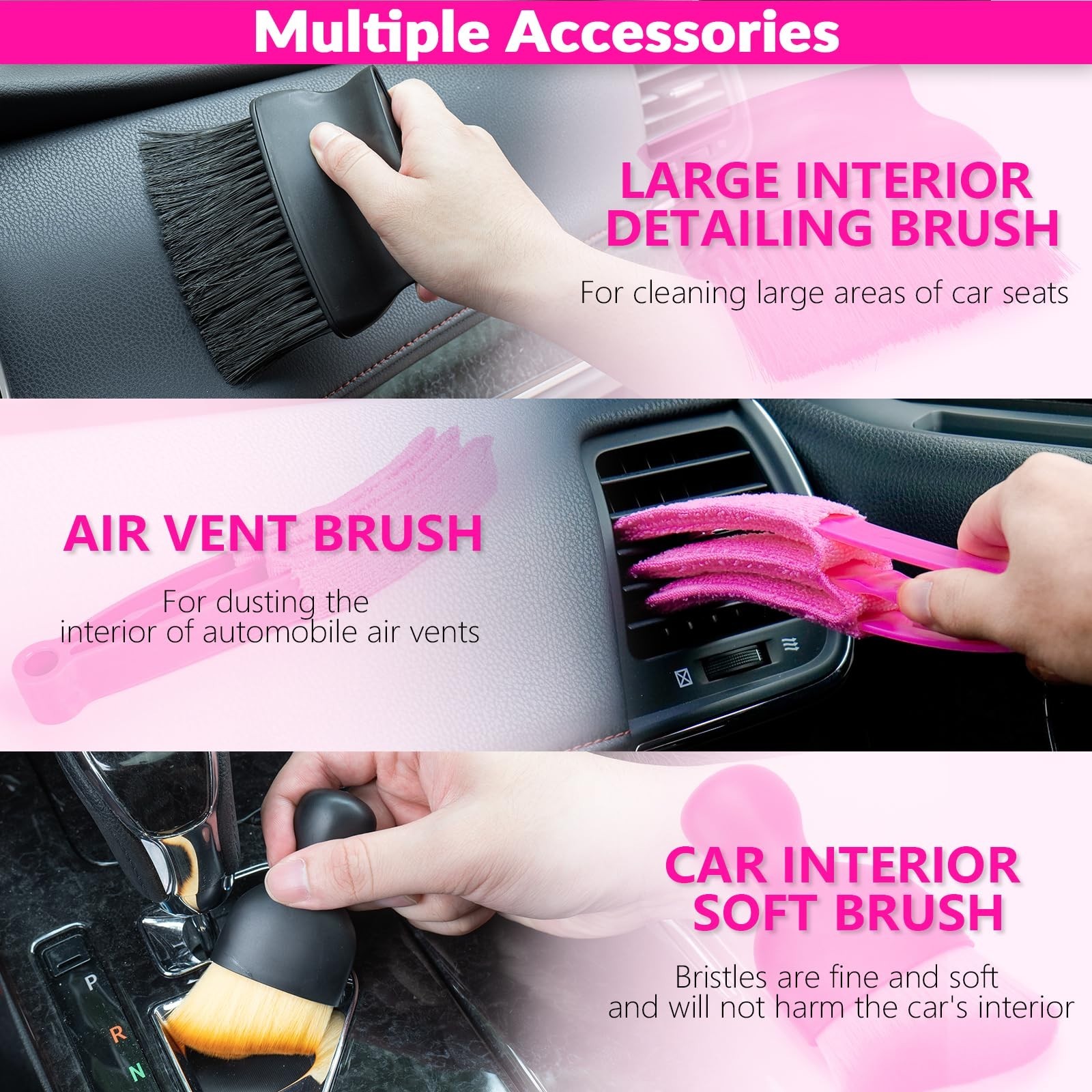 High Power Corded Car Vacuum Detailing Kit with 7 Brush Set & Windshield Cleaner
