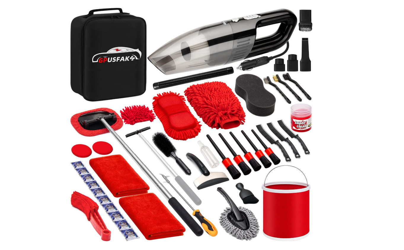 47-Piece Car Wash & Detailing Kit with Vacuum, Brushes & Towels