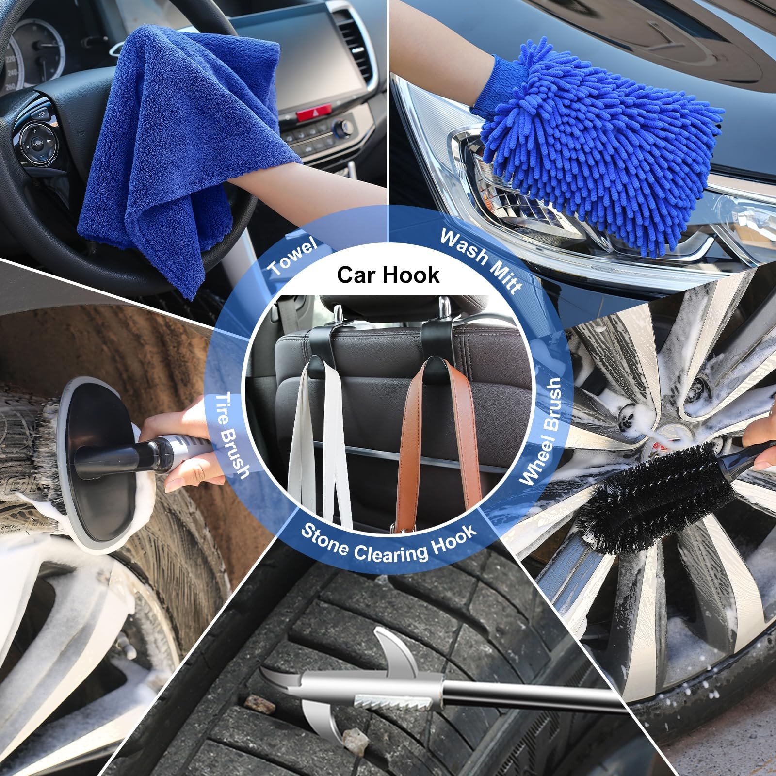 AUTODECO 42Pcs Car Wash Detailing Kit Cleaning Set with Foam Gun 42Pcs, Blue