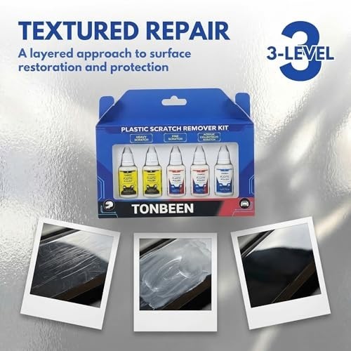 3-Level Plastic Scratch Remover & Polish Kit, 5-Piece Set for Headlights & Acryl