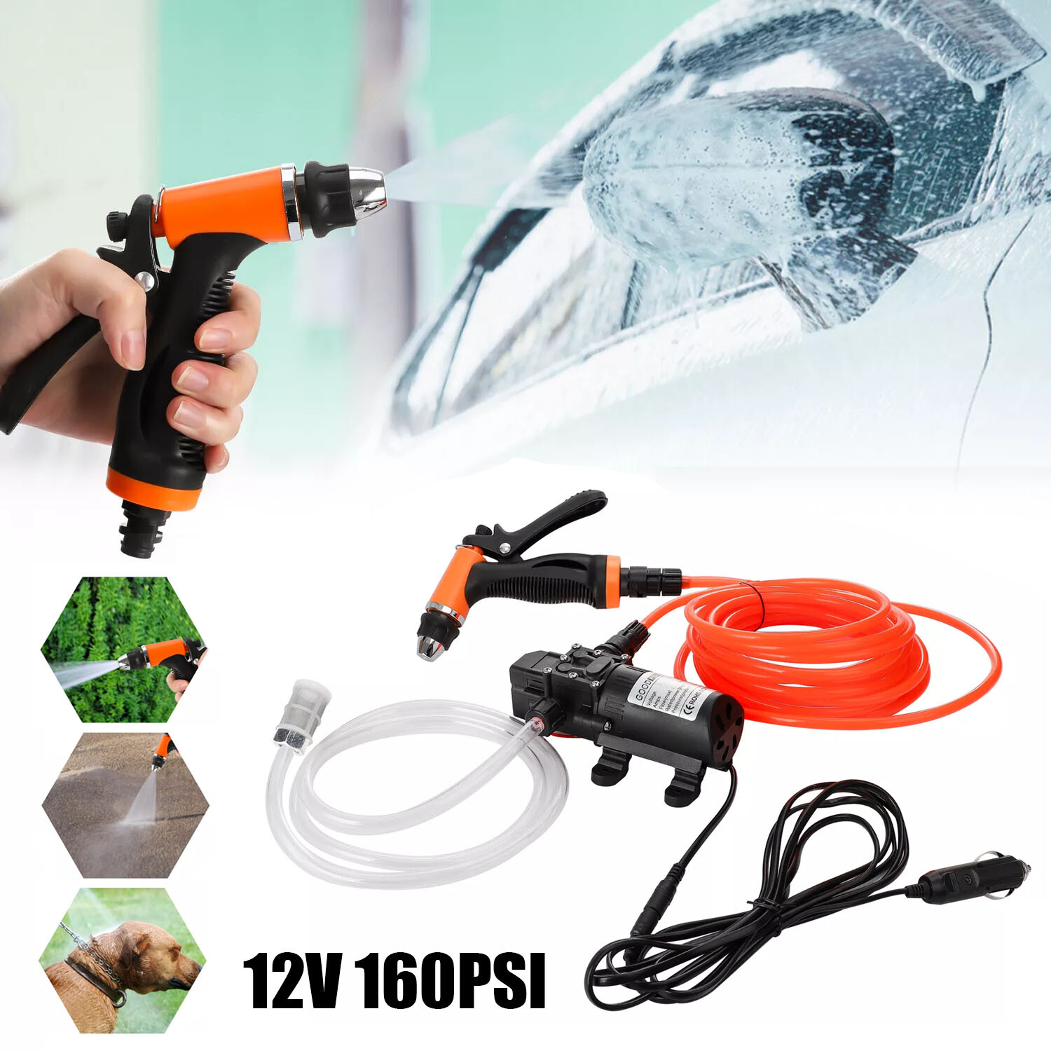 12V 160PSI Washdown Wash Pump Kit Electric DIY Car Washer Cleaner Sprayer Tool