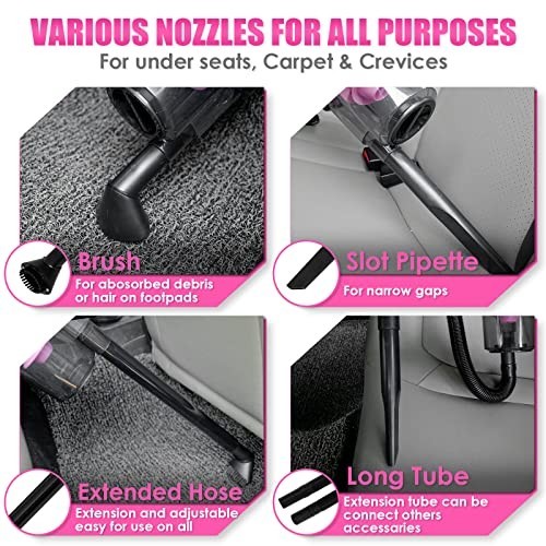 17pcs Car Cleaning Kit – Pink Interior Detailing, Handheld Vacuum, Brushes & Gel