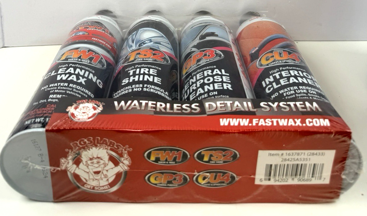Car Wax RGS LABS FASTWAX Waterless Detail System 7 Pack FW1, TS2, GP3, CU4 Wax