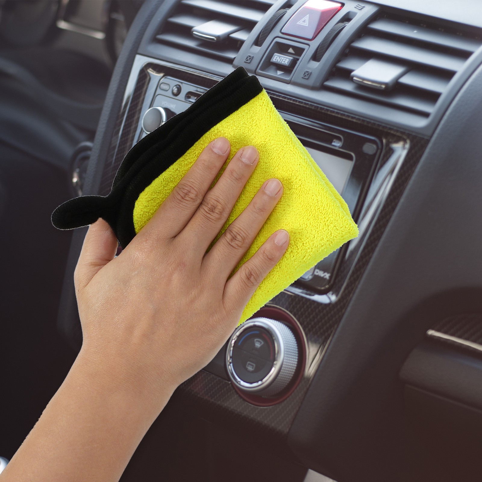 1pcs Microfibre Car Drying Towel 9.84″x9.84″ Extra Large 500 GSM Gray Yellow