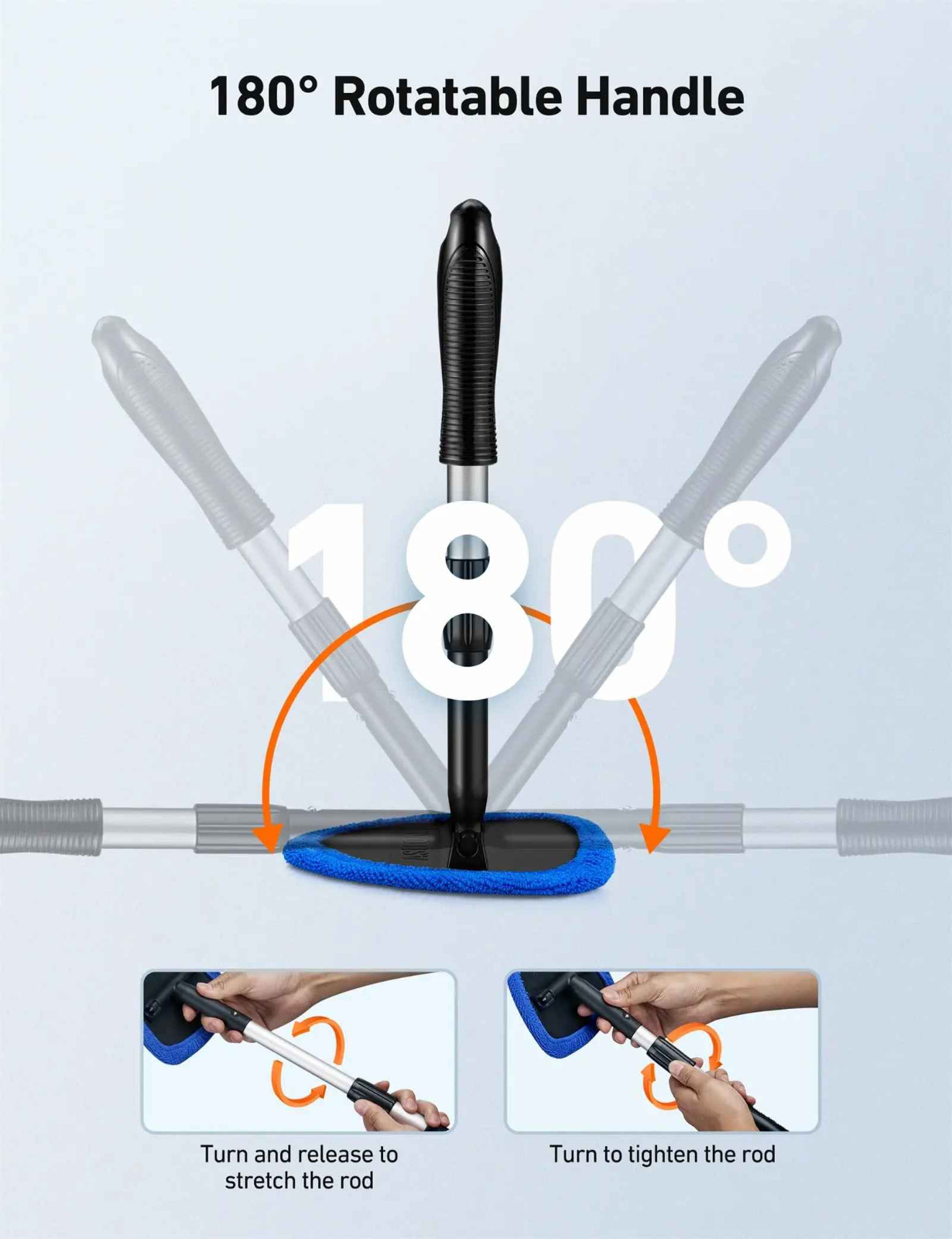 Car Windshield Cleaner Tool Extendable Handle Interior Window Cleaning Kit 4 Pad